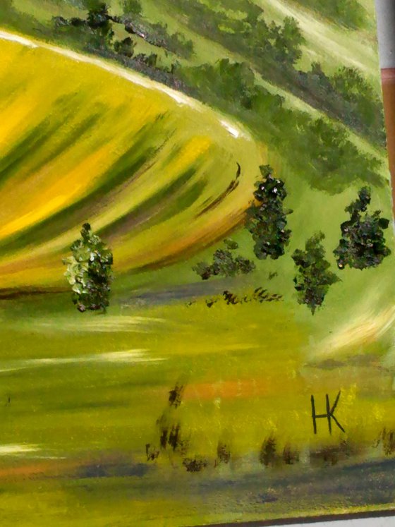 Tuscany Painting Landscape Original Art Sunflower Field Oil Artwork Home Wall Art 20 by 14" by Halyna Kirichenko