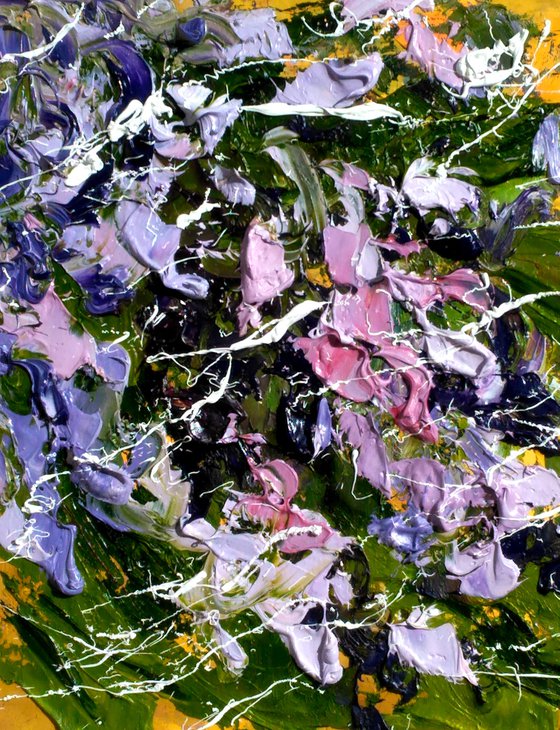 Lilac Painting Floral Original Art Flower Small Oil Impasto Artwork Home Wall Art 6 by 6" by Halyna Kirichenko