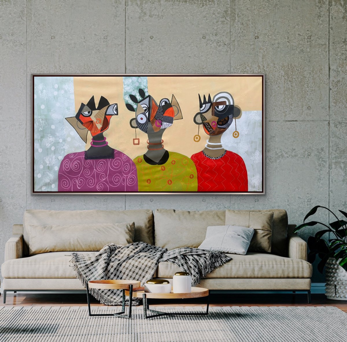 Abstract Portrait Painting By Rashna Hackett, 72 X 37", Will It Snow?, Original Artwork