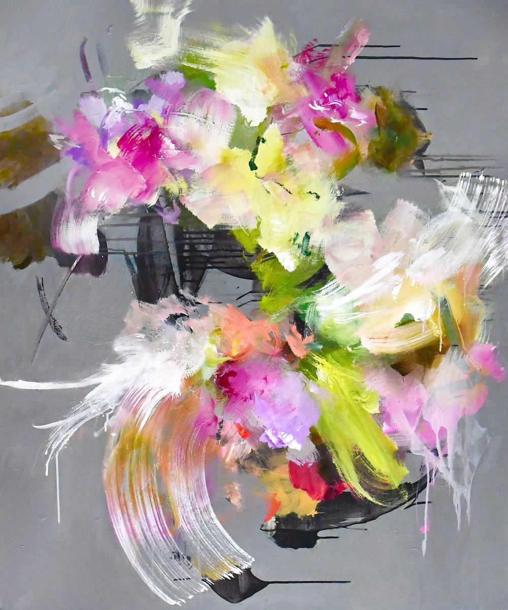 Expressive Abstract Acrylic Painting By Kirsten Handelmann, 39 X 47", Feeling Carefree, Original Artwork