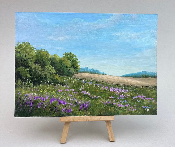 Summer meadow. Acrylic painting. Nature Landscape.