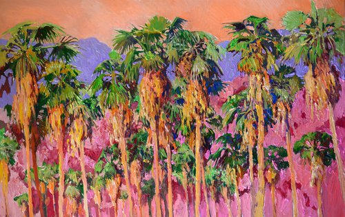 Pink Evening, Desert Palm Trees by Suren Nersisyan