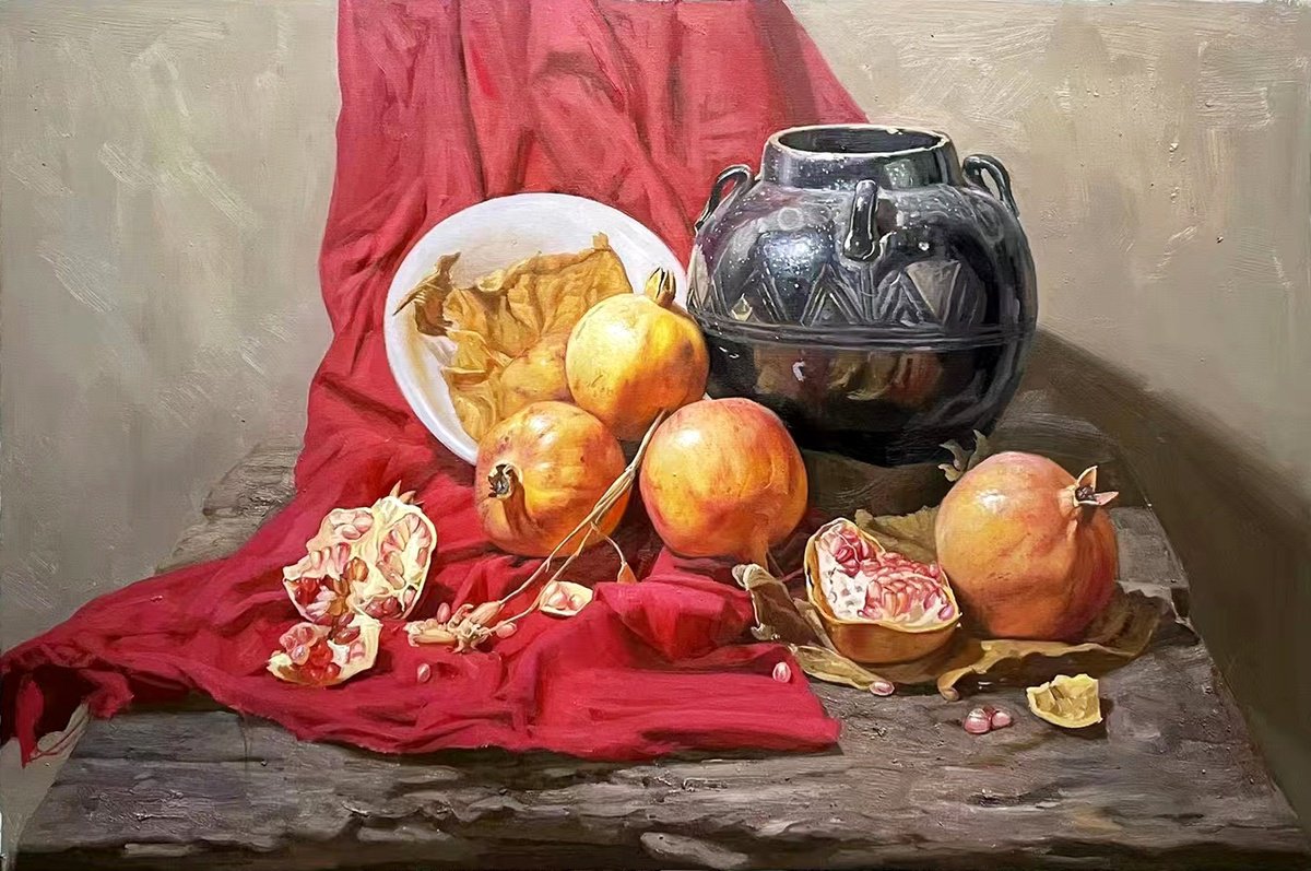 Photorealistic Still Life Oil Painting By Kunlong Wang, 35 X 24", Still Life C220, Original Artwork