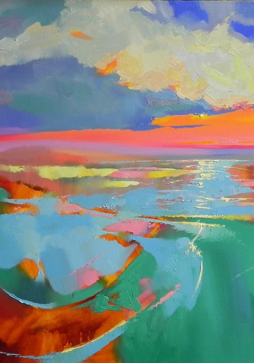 "Bright Horizon" Original painting Oil on canvas Abstract landscape (2021). by Mykhailo Novikov