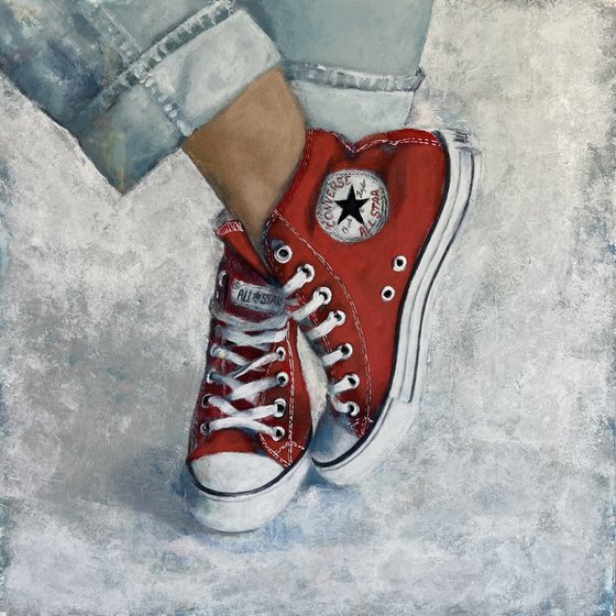 Red Converse - original artwork, woman fashion, shoes, sneakers