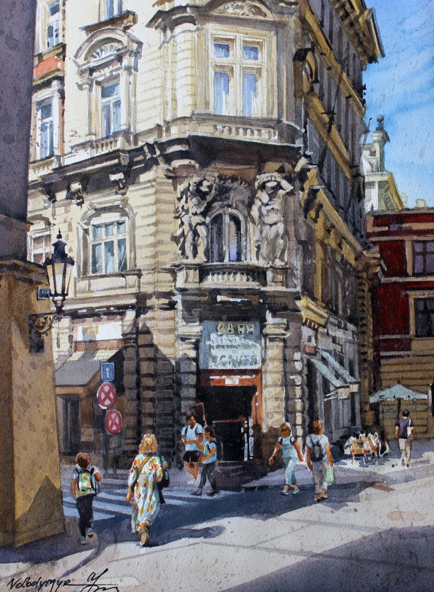 Cityscapes Watercolour By Volodymyr Melnychuk, 11 X 14", An Ordinary Day In Prague, Original Artwork