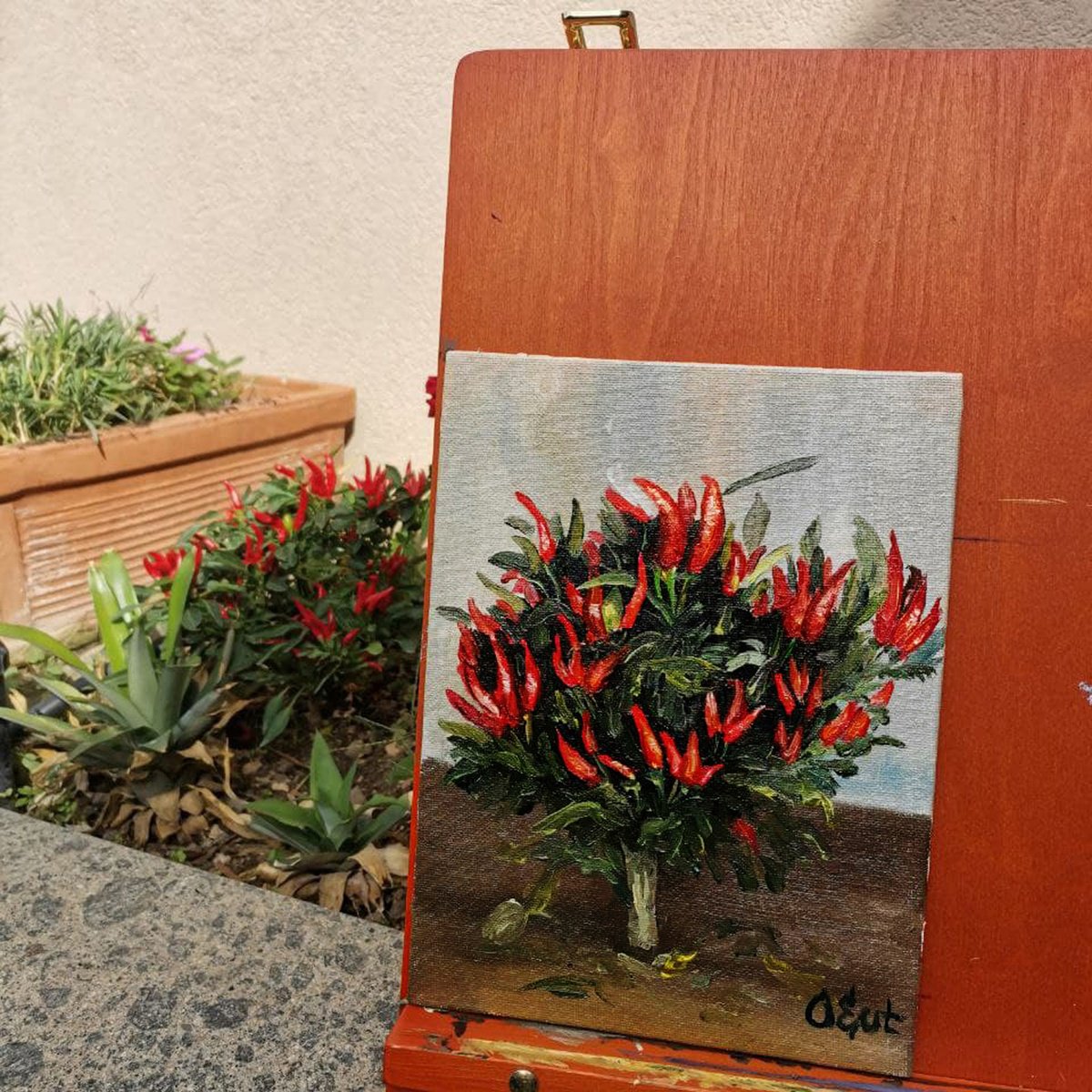 Chilli peppers. 18x24 cm. Plein-air. Peperoncini. by Oksana Evteeva