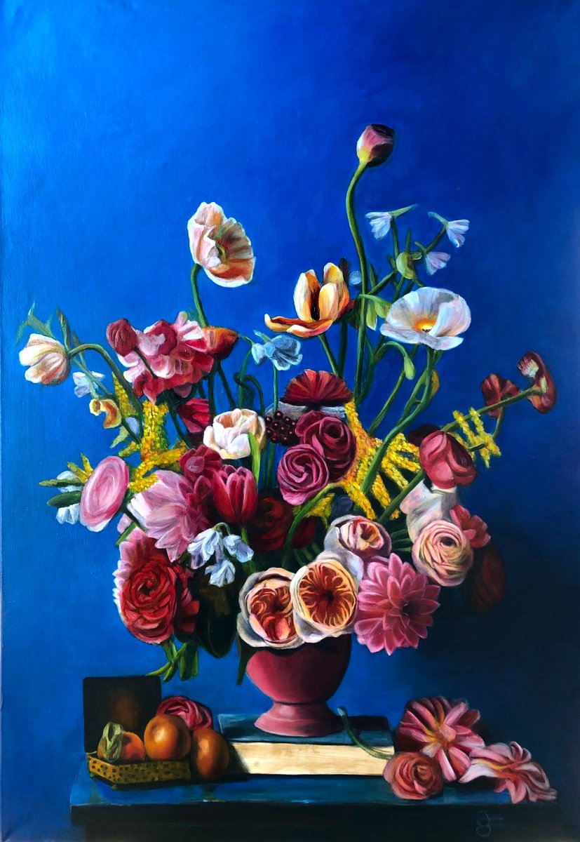 Illustrative Still Life Oil Painting By Jennie Smallenbroek, 51 X 35, Sistene Splendour, Original Artwork