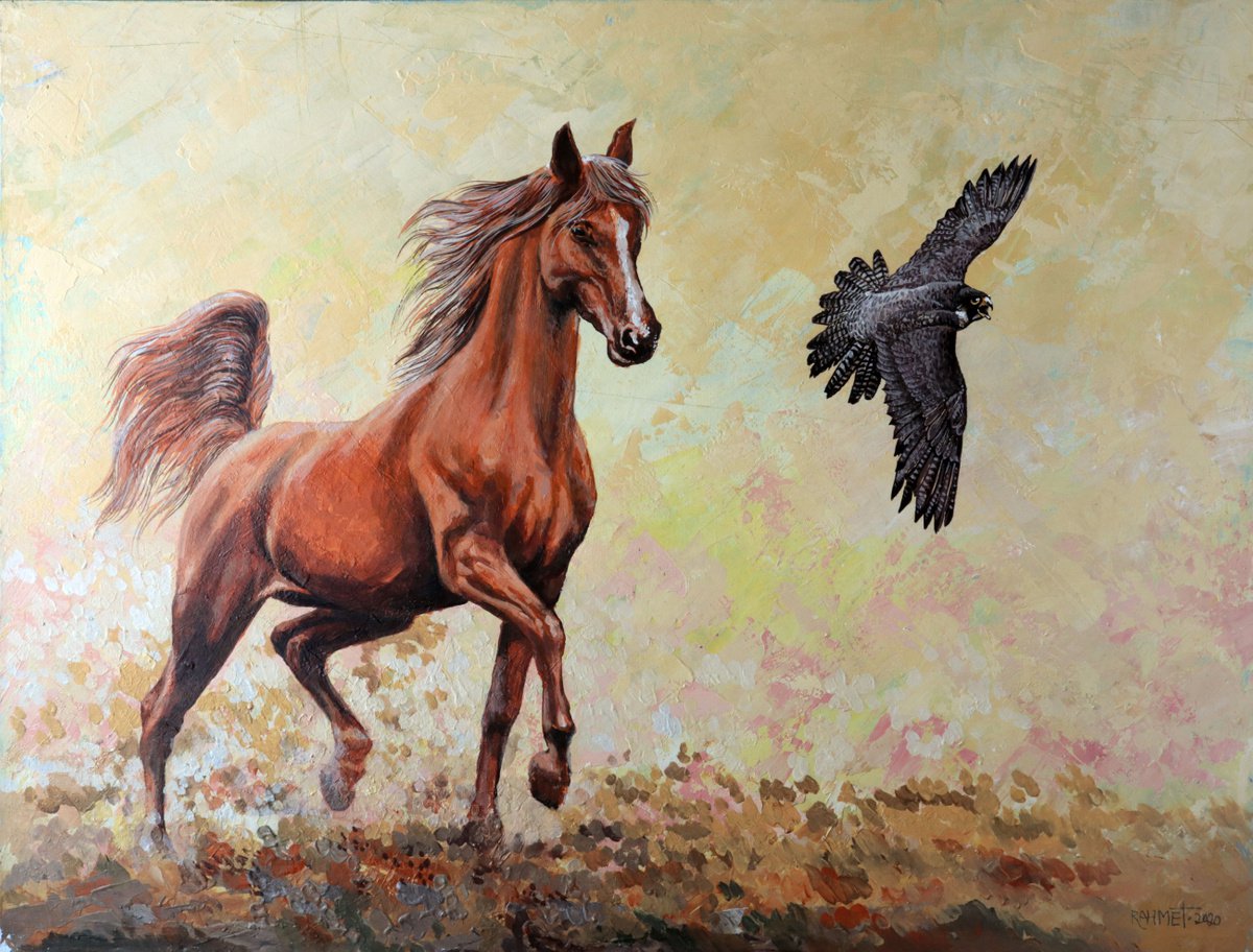 Impressionistic Animal Acrylic Painting By Rakhmet Redzhepov, 31 X 24", Before The Hunt., Original Artwork