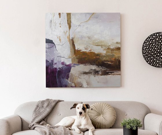 "Flood 3" Purple brown silver abstract art