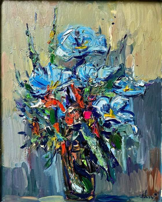 Abstract flowers azur 2022 framed