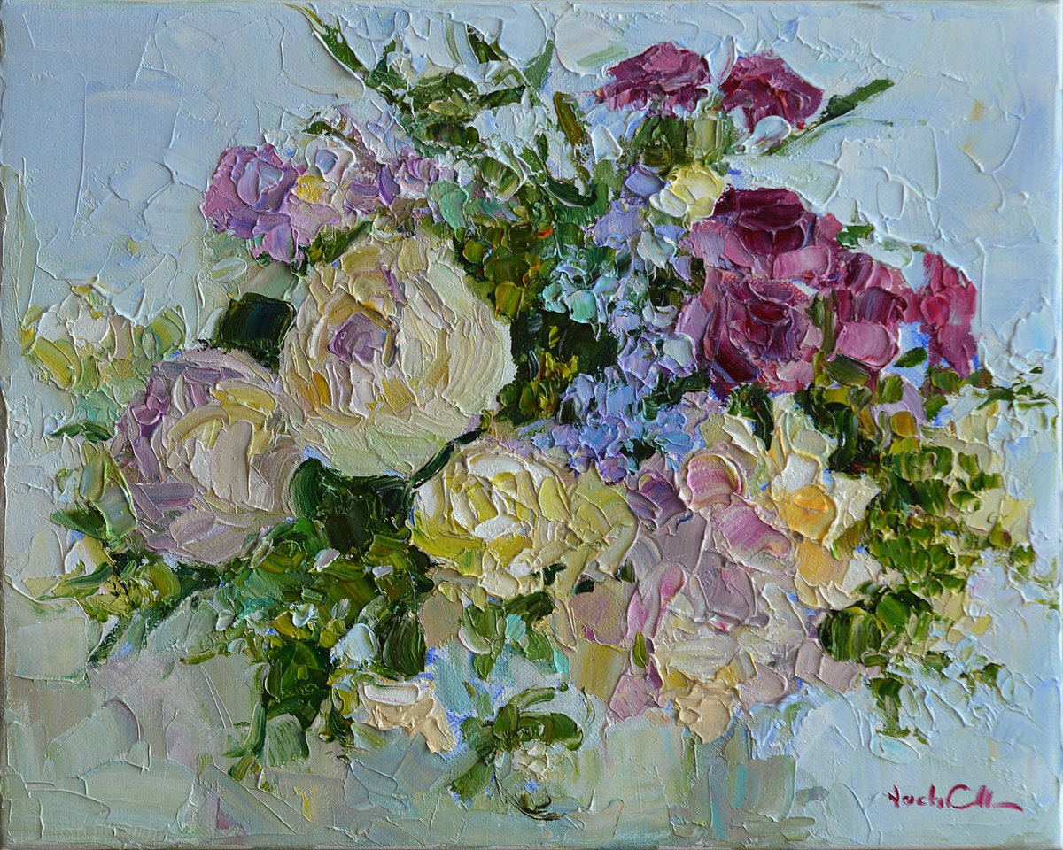 Impressionistic Botanical Oil Painting By Vachagan Manukyan, 12 X 9", Spring Flowers #9, Original Artwork