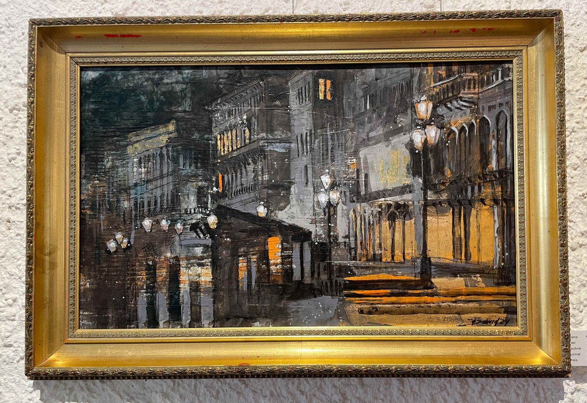 Abstract Cityscapes Painting By Olga David, 27 X 18", Mitternacht In Venedig, Original Artwork