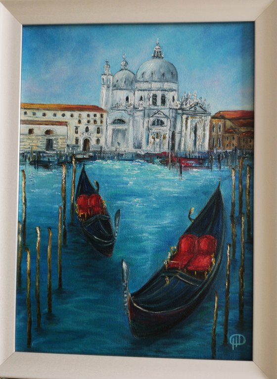 My Venice, painting with venice, landscape italy, painting with gondolas, painting with venice, walking on gondolas, romantic venice, oil painting venice, oil painting, original gift, home decor, Bedroom, Living Room, Venice, Gondolas, Red, Blue, Palace, Canal, Italy, Travel, Romance