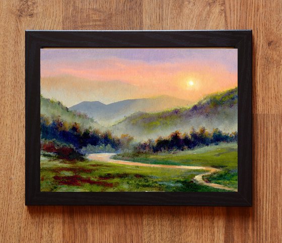 Misty mountain stream landscape