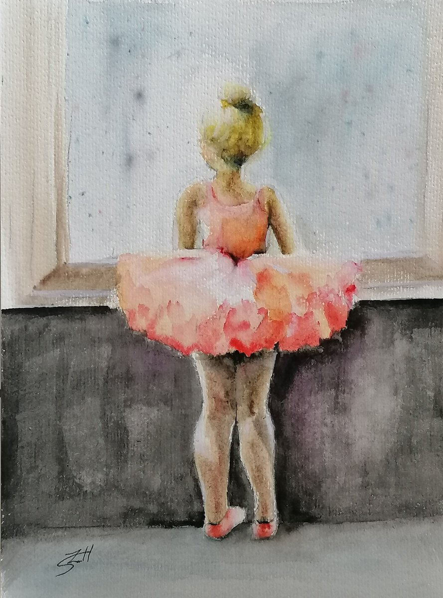 Impressionistic Portrait Watercolour By Susana Z. Harris, 7 X 11", Little Ballerina In Pink, Original Artwork
