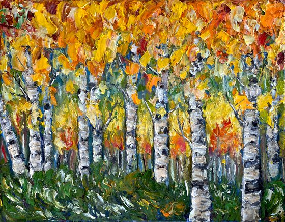 Aspen Trees  #2 impasto with Palette Knife