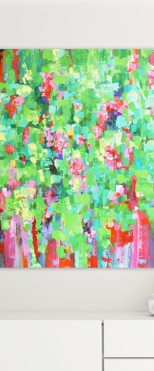 Hanging garden ( large textured abstract flower painting - ready to hang) by Carolynne Coulson