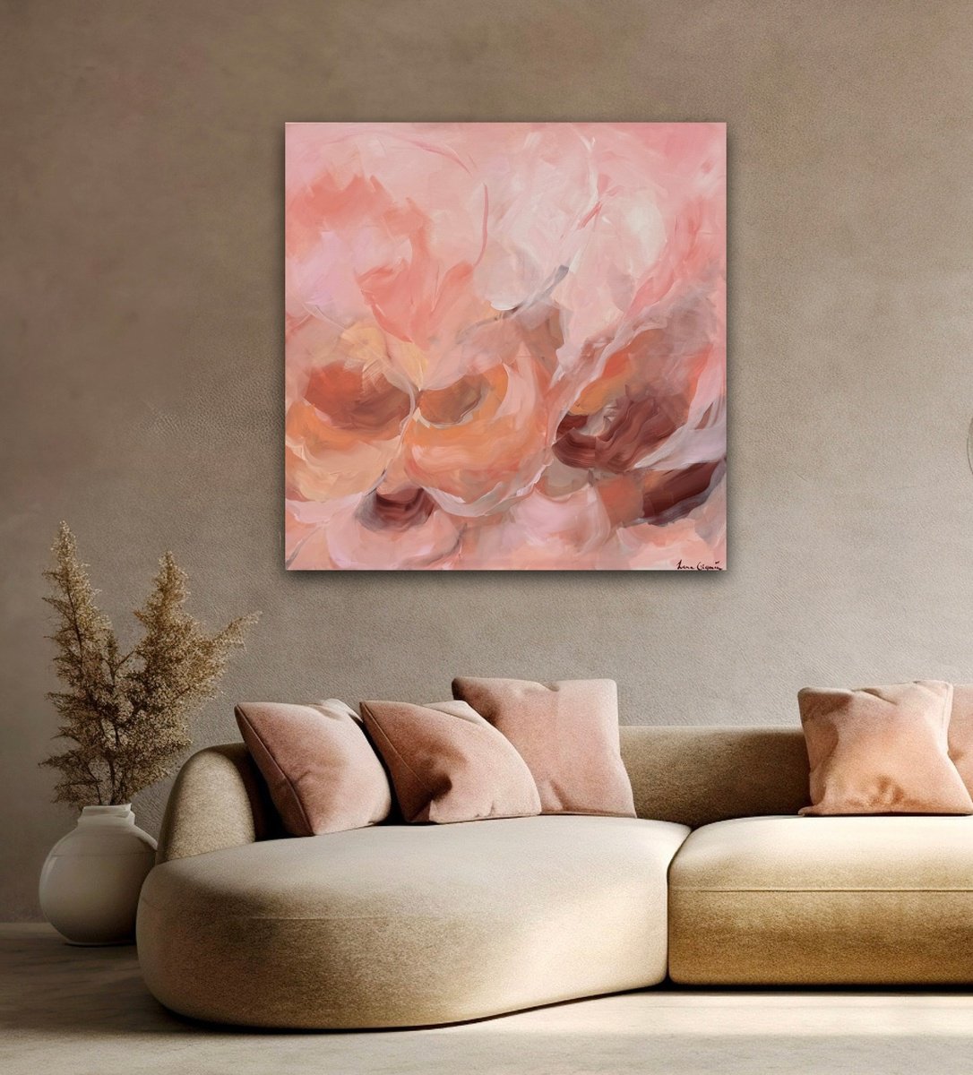 Abstract Botanical Acrylic Painting By Ivana Gigovic, 39 X 39, Sienna, Original Artwork