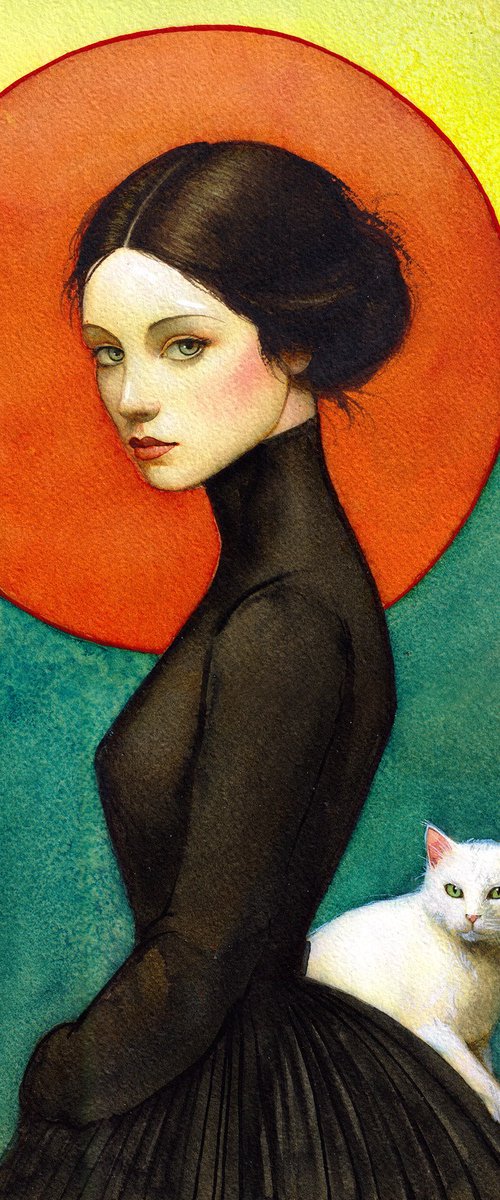 Girl with white cat by REME Jr.