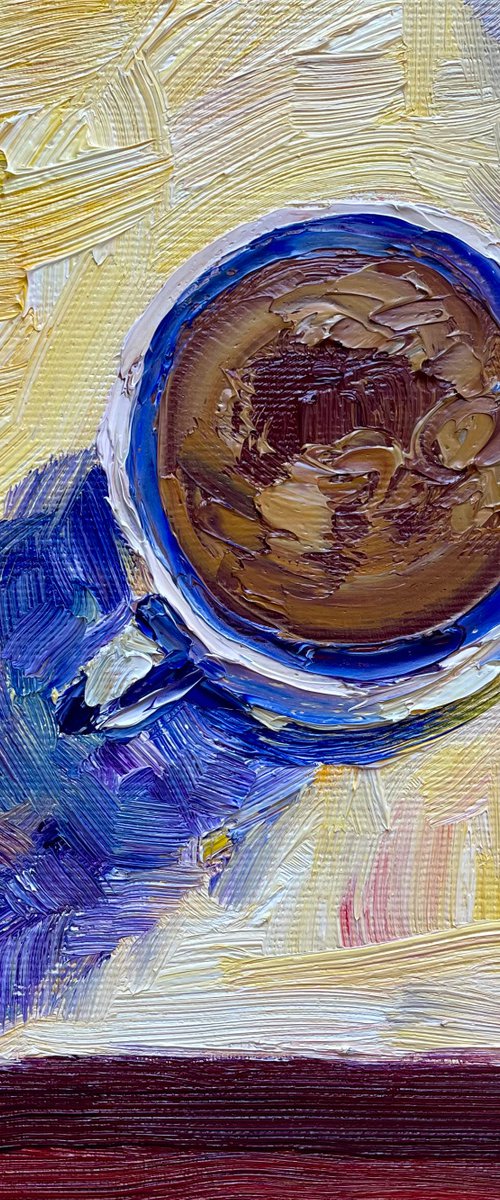 Coffee Oil Painting on Canvas, Small Original Artwork, Kitchen Wall Art, Cafe Decor, Coffee Lover Gift by Kate Grishakova