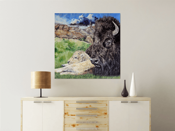 "A Mothers Watchful Eye" - Wildlife - Bison - Landscape