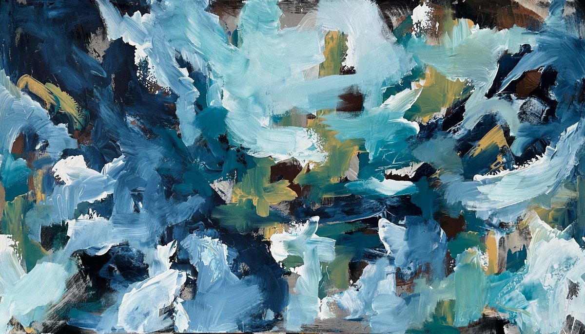 Abstract Landscape Acrylic Painting By Omar Obaid, 59 X 31", A Silent Poet 5, Original Artwork