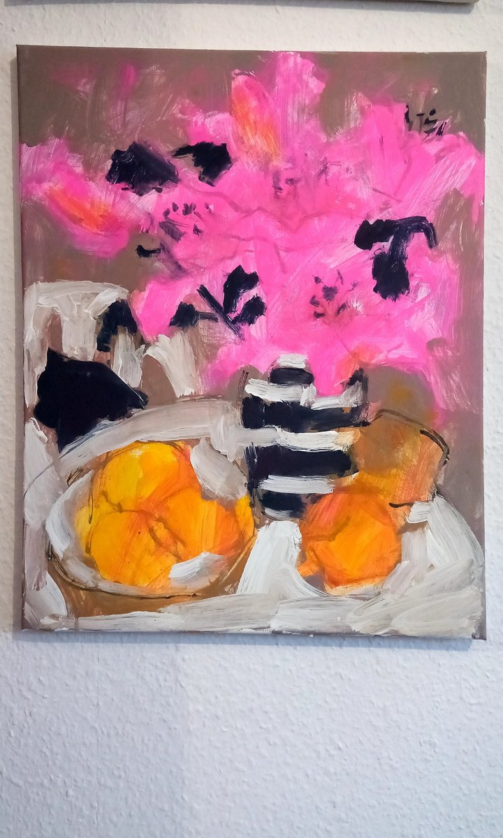 Expressive Botanical Painting By Valerie Lazareva, 16 X 20", #85/24 Pink Lilies, Original Artwork