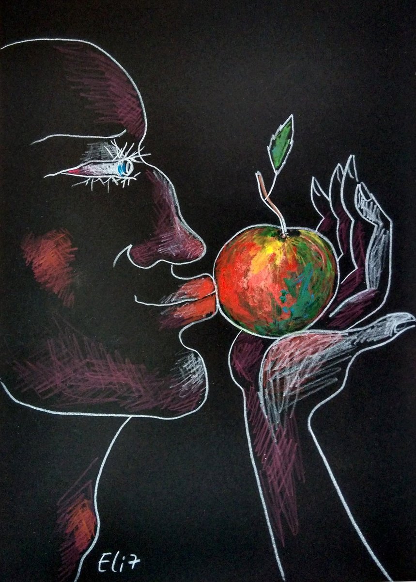 Expressive Pencil Drawing , Apple Of Knowledge By Elisheva Nesis, 8 X 12, Artwork For Sale On Artfinder