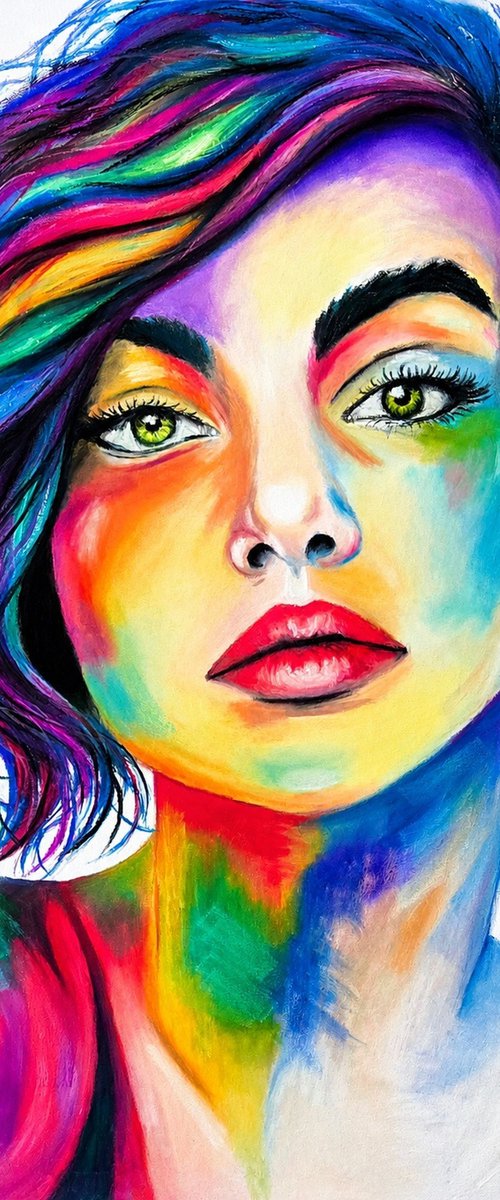 Electric Muse - Oil Pastel Women Portrait by Helga Wild