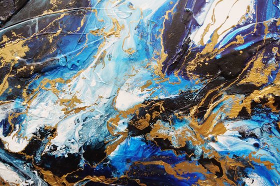 Golden Sapphire 190cm x 100cm Textured Abstract Art