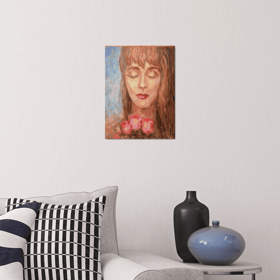 Girl with Roses painting