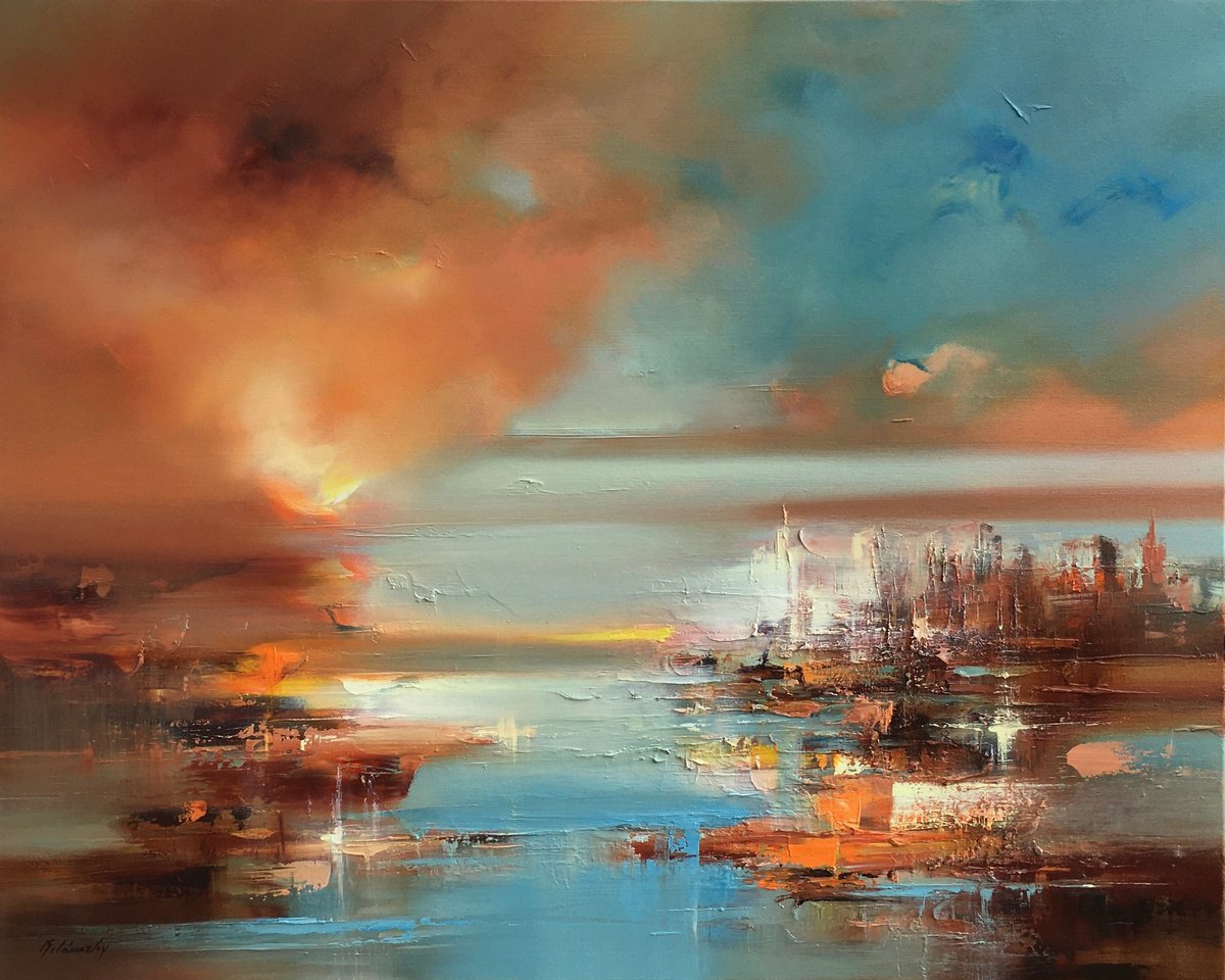 Impressionistic Landscape Oil Painting By Beata Belanszky Demko, 39 X 31, Reflections Of Arrival, Original Artwork