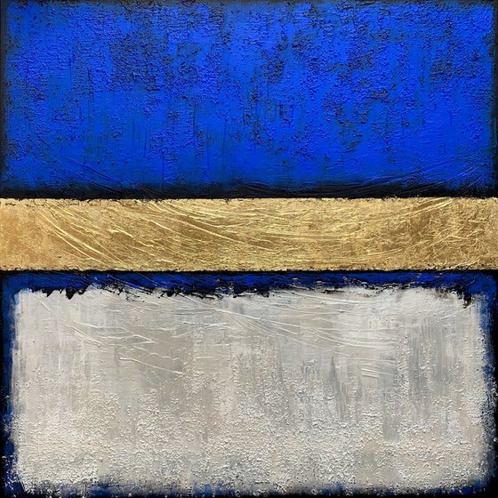 Out of the Blue - XL LARGE,  TEXTURED, GOLD LEAF ABSTRACT ART – EXPRESSIONS OF ENERGY AND LIGHT. READY TO HANG!