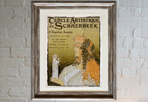 Cercle Artistique de Schaerbeek - Collage Art Print on Large Real English Dictionary Vintage Book Page