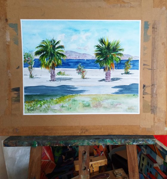 TWO PALMS ON A HAPPY ISLAND / 40 x 32 cm