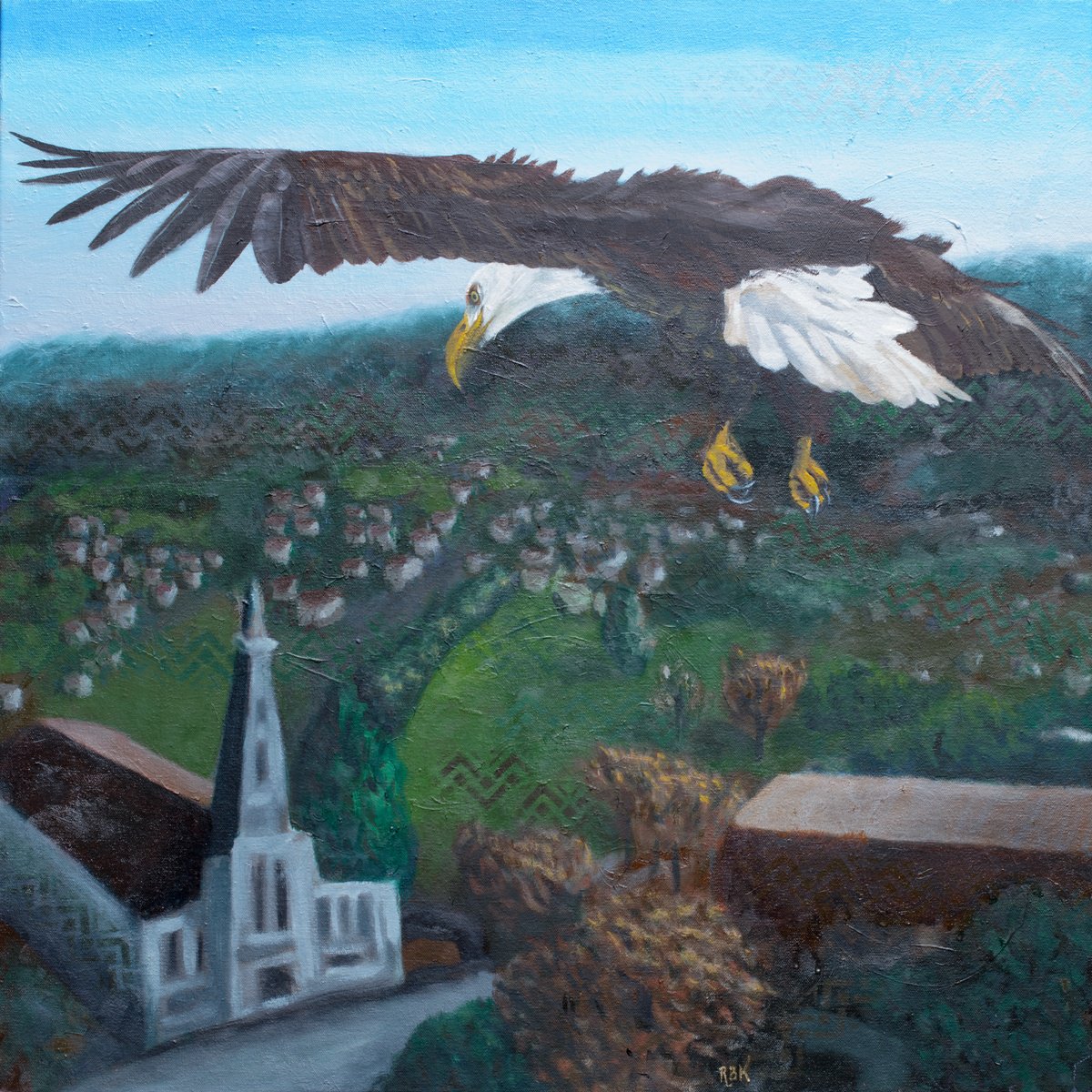 Expressive Animal Oil Painting By Rebeca Fuchs, 30 X 30", Flying Home, Original Artwork