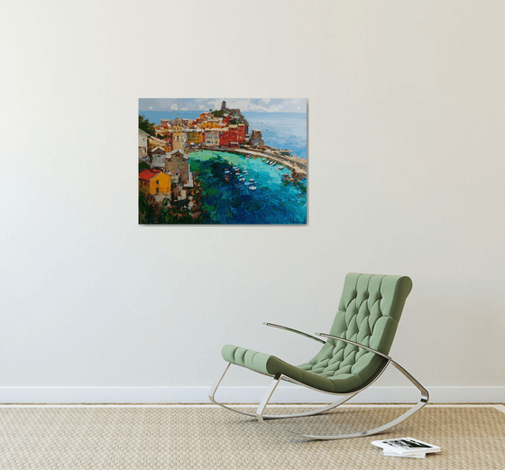 Vernazza Cinque Terre iItaly - Original impasto landscape painting textured Oil painting Italy wall art