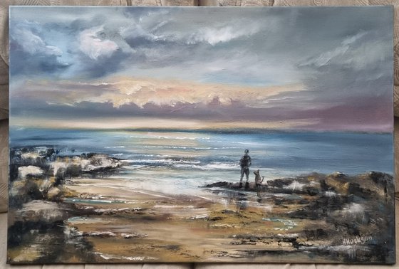 At the beach with my bestie Seascape in oils Large 20"×30"