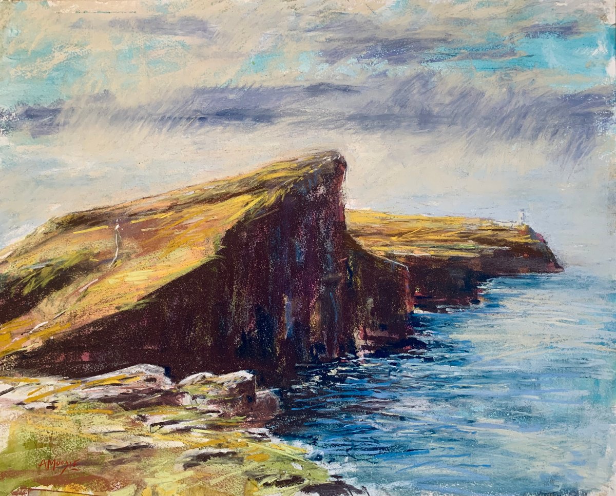Impressionistic Landscape Drawing By Andrew Moodie, 20 X 16, Niest Point, Skye, Original Artwork