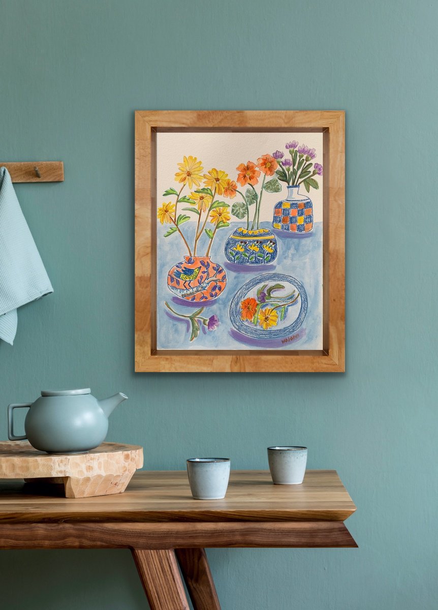 Naive Botanical Drawing By Holly Wojahn, 9 X 12, Flower Me, Original Artwork