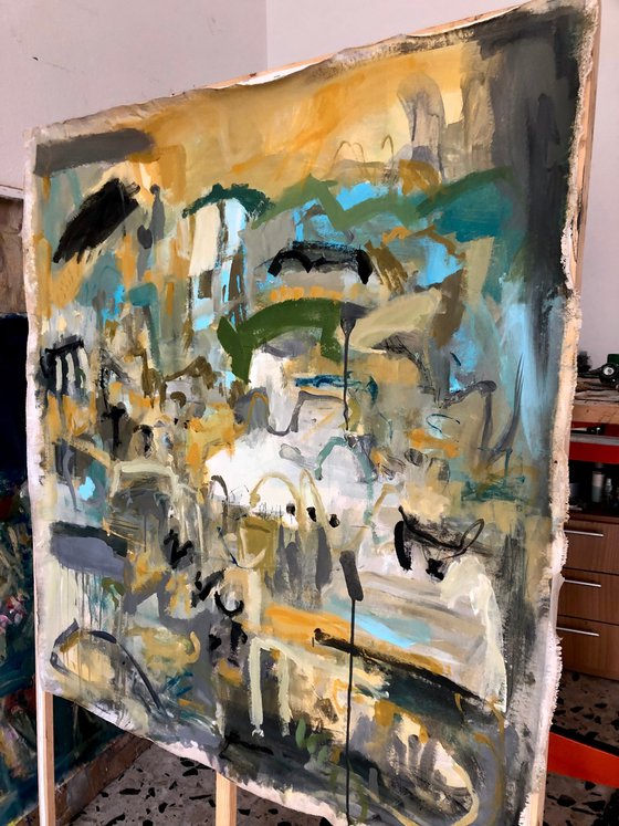 On a long rainy day. Original abstract painting