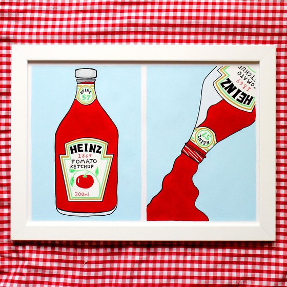 Tomato Ketchup Bottle Two Ways Pop Art Painting On A3 Paper (Unframed)