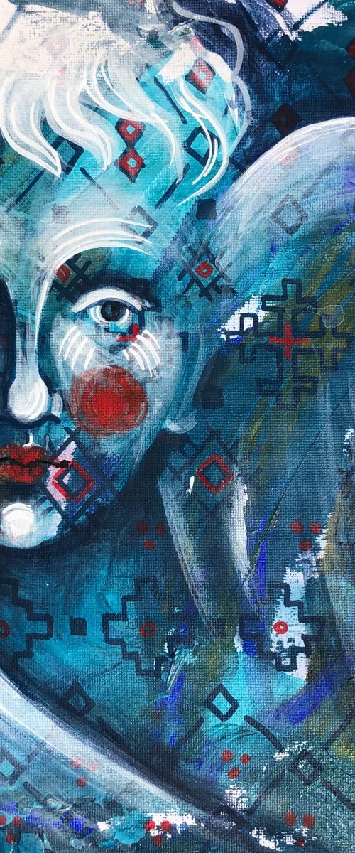 “Cherub” small blue painting by Yuliia Chaika