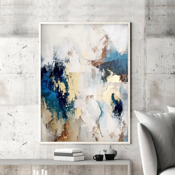 "Flow 2" Blue gold abstract acrylic art