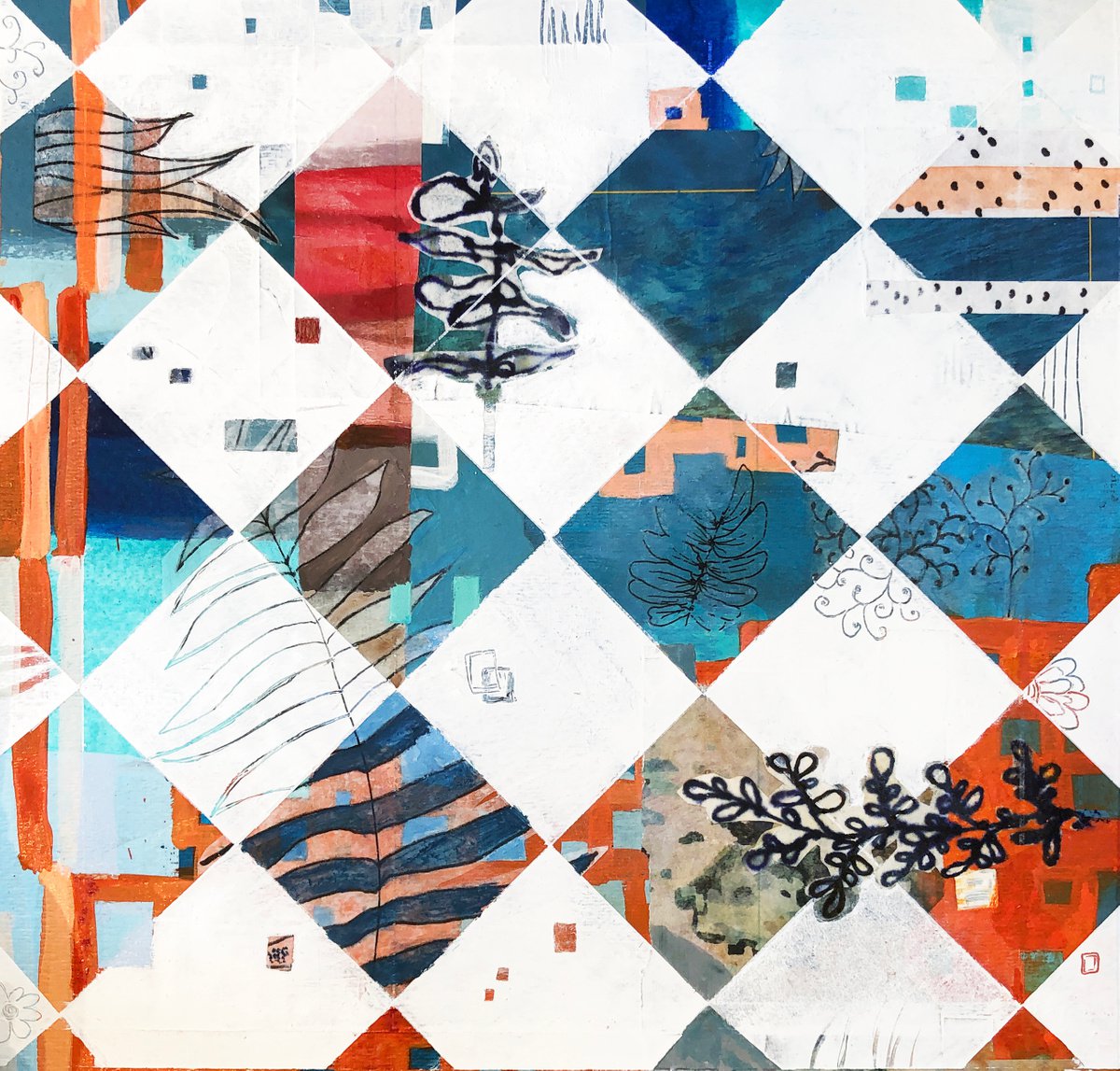 Geometric Abstract Painting By Kathy Ferguson, 10 X 10", Our Disappearing Environment, Original Artwork