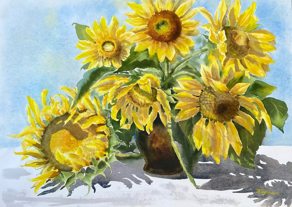 Illustrative Still Life Watercolour By Natalia Butenko, 21 X 15", Summers Light, Forever, Original Artwork