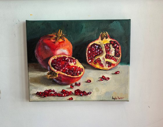 Pomegranate on blue