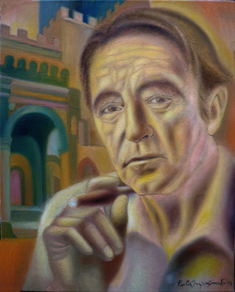 Expressive Portrait Oil Painting By Paola Imposimato, 16 X 20", Tribute To Mino Maccari, Original Artwork