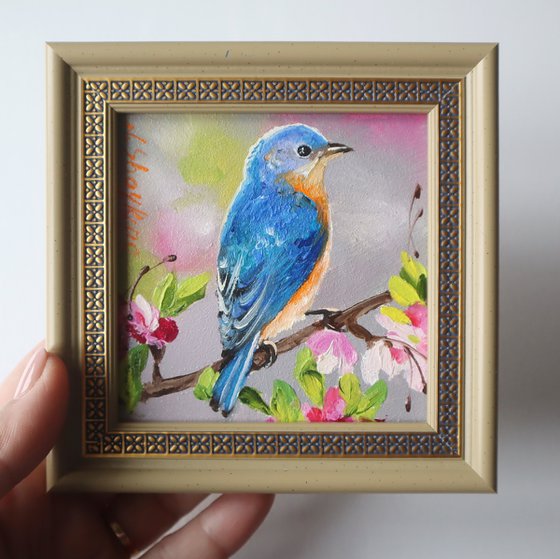 Bluebird mini oil painting